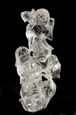 Lot 180 - A CHINESE ROCK CRYSTAL DOUBLE FIGURE STANDING STATUETTE