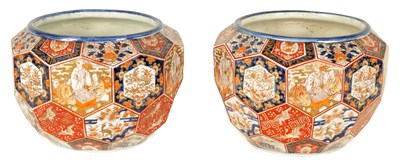 Lot 174 - A PAIR OF MEIJI PERIOD JAPANESE PORCELAIN IMARI JARDINIERES