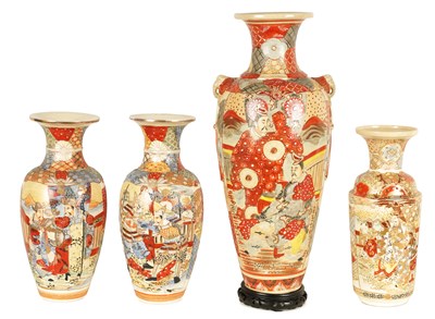 Lot 210 - A COLLECTION OF FOUR JAPANESE KYOTO SATSUMA VASES