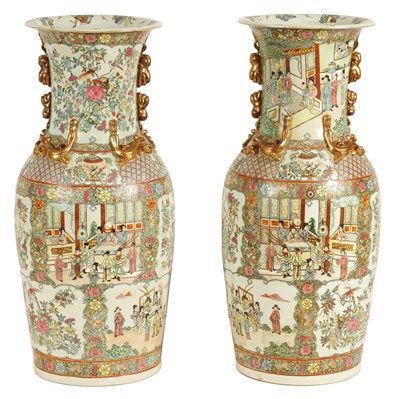 Lot 159 - A LARGE PAIR OF CHINESE FAMILLE ROSE HALL VASES