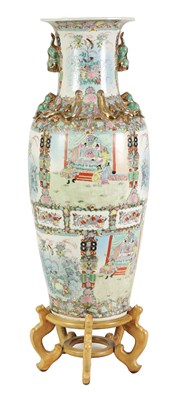 Lot 215 - A MASSIVE 20TH CENTURY CHINESE FAMILLE ROSE PORCELAIN HALL VASE ON STAND