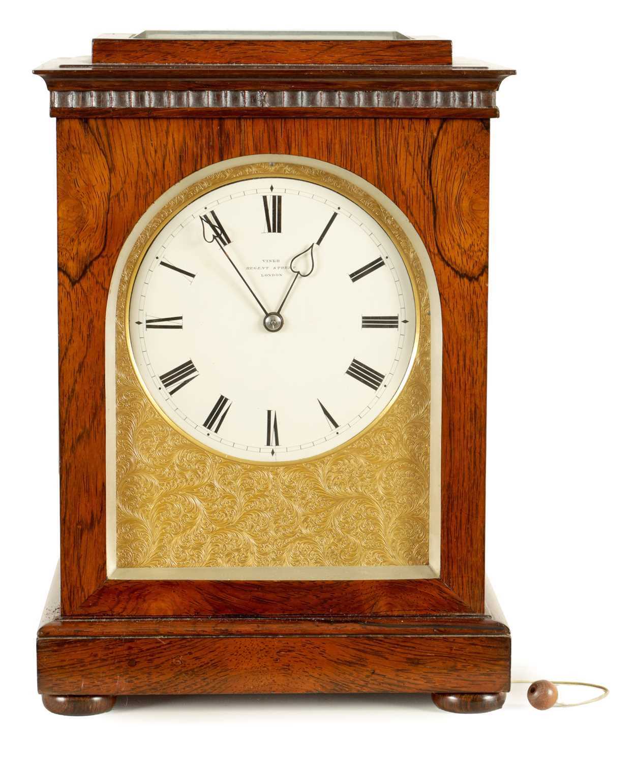 Lot 419 - VINER, REGENT STREET, LONDON. A FINE MID 19TH CENTURY ROSEWOOD DOUBLE FUSEE LIBRARY CLOCK WITH LEVER ESCAPEMENT