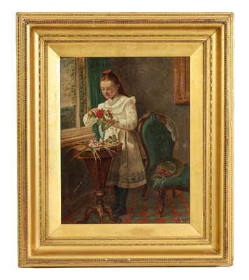 Lot 336 - WILLIAM H. WARD (1850 - 1899). A LATE 19TH CENTURY OIL ON CANVAS STANDING PORTRAIT OF A YOUNG LADY