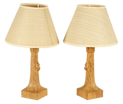 Lot 318 - A PAIR OF ROBERT ‘MOUSEMAN’ THOMPSON AZED OAK TABLE LAMPS