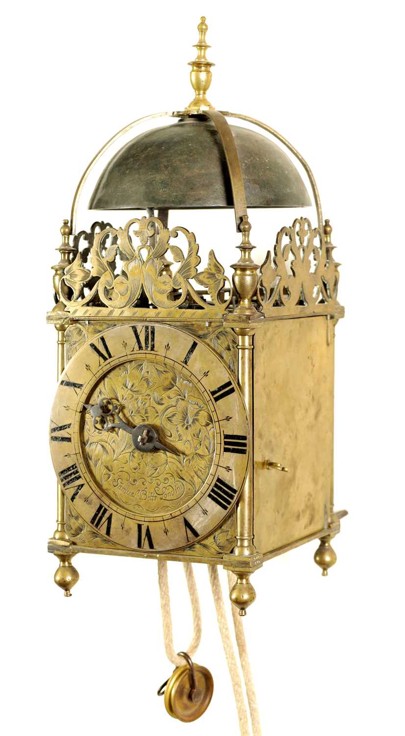 Lot 491 - SAMUEL BETTS, LONDINI. A CHARLES II BRASS LANTERN CLOCK