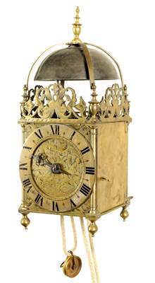 Lot 491 - SAMUEL BETTS, LONDINI. A CHARLES II BRASS LANTERN CLOCK