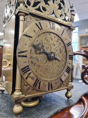 Lot 491 - SAMUEL BETTS, LONDINI. A CHARLES II BRASS LANTERN CLOCK