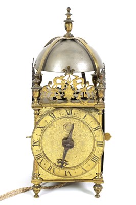 Lot 388 - A FIRST PERIOD ENGLISH BRASS LANTERN CLOCK