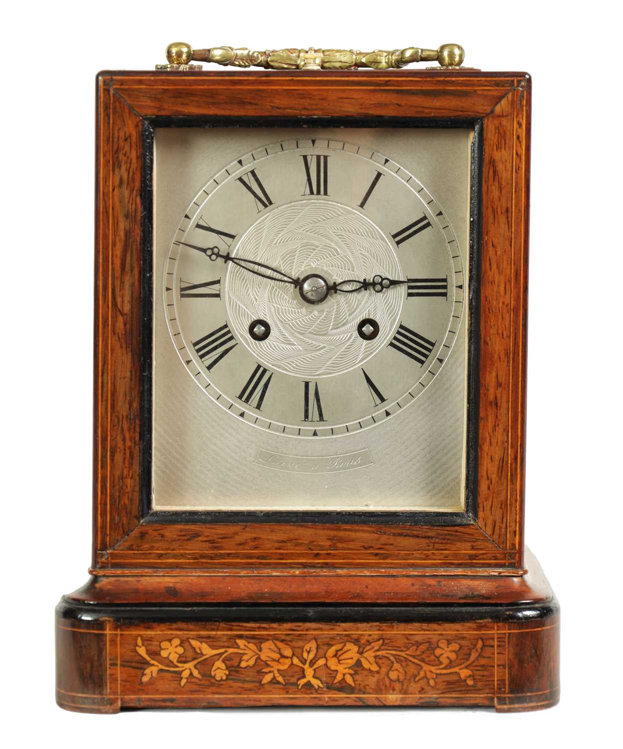 Lot 379 - LAINE, PARIS. A MID 19TH CENTURY FRENCH INLAID ROSEWOOD MANTEL CLOCK