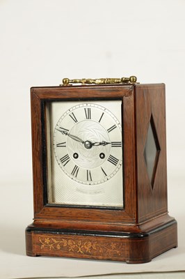 Lot 379 - LAINE, PARIS. A MID 19TH CENTURY FRENCH INLAID ROSEWOOD MANTEL CLOCK