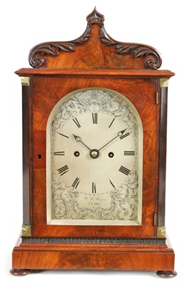 Lot 486 - W.H. HOWE, CLARE. A WILLIAM IV FIGURED MAHOGANY DOUBLE FUSEE BRACKET CLOCK