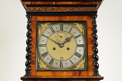 Lot 489 - JAMES CLOWES, LONDINI FECIT. A FINE WILLIAM AND MARY 10" MARQUETRY INLAID WALNUT LONGCASE CLOCK