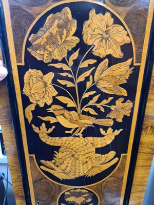 Lot 489 - JAMES CLOWES, LONDINI FECIT. A FINE WILLIAM AND MARY 10" MARQUETRY INLAID WALNUT LONGCASE CLOCK