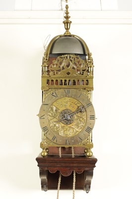 Lot 453 - PEETER CLOSON, HOLBORON BRIDGE FECIT. A RARE MID 17TH CENTURY ENGLISH BRASS LANTERN CLOCK