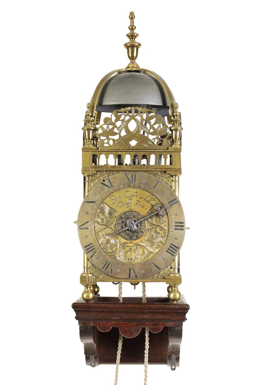 Lot 453 - PEETER CLOSON, HOLBORON BRIDGE FECIT. A RARE MID 17TH CENTURY ENGLISH BRASS LANTERN CLOCK