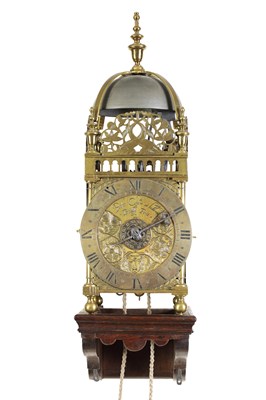 Lot 453 - PEETER CLOSON, HOLBORON BRIDGE FECIT. A RARE MID 17TH CENTURY ENGLISH BRASS LANTERN CLOCK