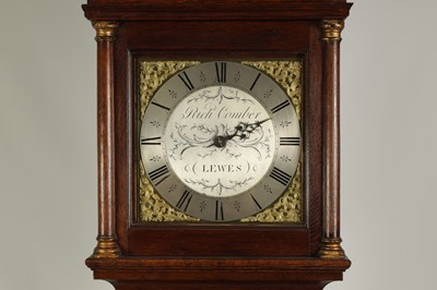 Lot 409 - RICHARD COMBER, LEWES. A GEORGE III OAK 30-HOUR LONGCASE CLOCK