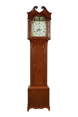 Lot 494 - WILLIAM WARD, SPILSBY. A LATE GEORGE III OAK CASED ADAM AND EVE AUTOMATON LONGCASE CLOCK