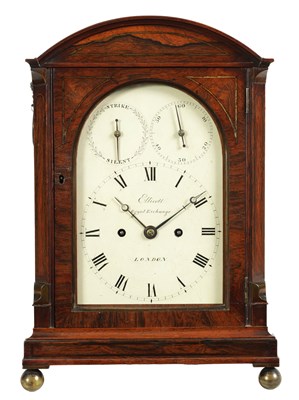 Lot 448 - ELLICOTT, ROYAL EXCHANGE, LONDON. A REGENCY BRASS INLAID ROSEWOOD BRACKET CLOCK OF SMALL PROPORTIONS