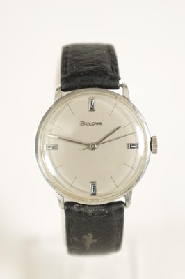 Lot 239 - A GENTLEMAN'S VINTAGE STEEL BULOVA WRIST WATCH