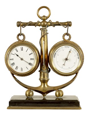 Lot 514 - A LARGE LATE 19TH CENTURY FRENCH INDUSTRIAL CLOCK AND BAROMETER DESK COMPEDIUM