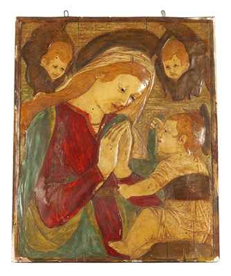 Lot 536 - A 19TH CENTURY ITALIAN PLASTER WORK PLAQUE OF MADONNA AND CHILD