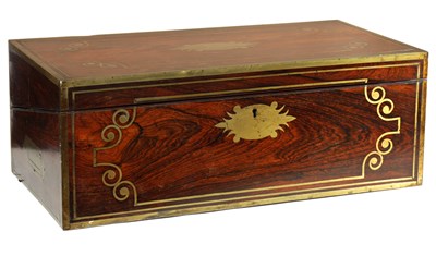 Lot 308 - A REGENCY BRASS INLAID ROSEWOOD WRITING BOX