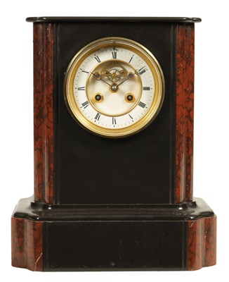 Lot 480 - A LATE 19TH CENTURY ROUGE MARBLE AND BLACK SLATE MANTEL CLOCK