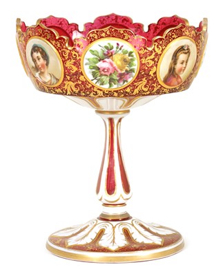 Lot 2 - A GOOD 19TH CENTURY BOHEMIAN WHITE OPAQUE OVERLAID RUBY GLASS TABLE CENTRE PIECE