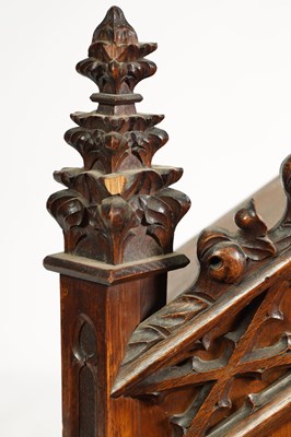 Lot 441 - W. ROSKELL, & CO. LIVERPOOL. A LATE 19TH CENTURY GOTHIC OAK TRIPLE FUSEE BRACKET CLOCK