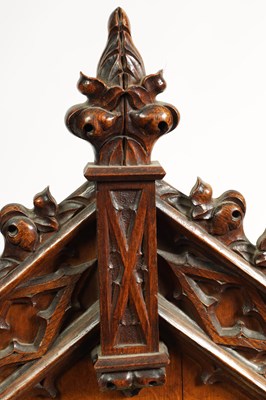 Lot 441 - W. ROSKELL, & CO. LIVERPOOL. A LATE 19TH CENTURY GOTHIC OAK TRIPLE FUSEE BRACKET CLOCK