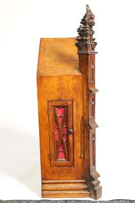 Lot 441 - W. ROSKELL, & CO. LIVERPOOL. A LATE 19TH CENTURY GOTHIC OAK TRIPLE FUSEE BRACKET CLOCK