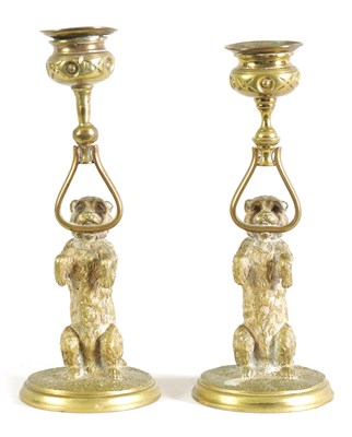 Lot 579 - A PAIR OF 19TH CENTURY GILT BRONZE SCULPTURED CANDLESTICKS