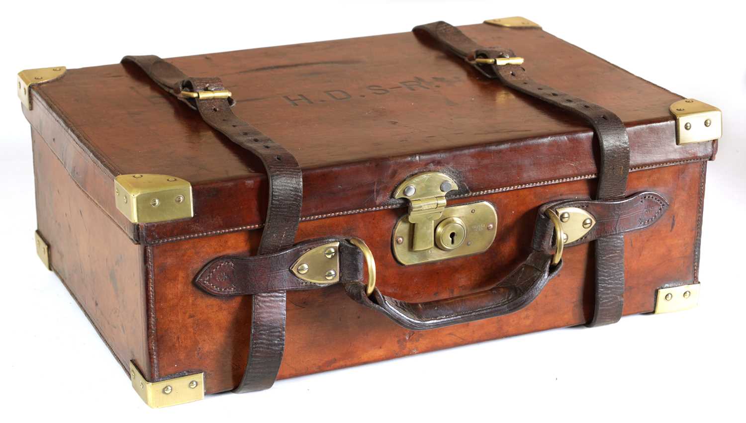 Resolution 661 Lot 661 - AN EARLY 20TH CENTURY BRASS BOUND LEATHER