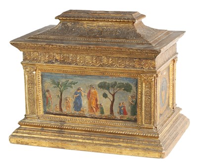 Lot 321 - A 17TH/18TH CENTURY ITALIAN CARVED GILT WOOD CASSONE