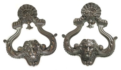 Lot 655 - A PAIR OF LATE 19TH CENTURY FRENCH PATINATED BRONZE DOOR KNOCKERS