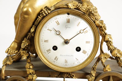 Lot 384 - A FINE AND RARE 19TH CENTURY FRENCH EMPIRE ORMOLU AND BRONZE MANTEL CLOCK FORMED AS A CHARIOT PULLED BY CHEETAHS
