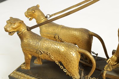 Lot 384 - A FINE AND RARE 19TH CENTURY FRENCH EMPIRE ORMOLU AND BRONZE MANTEL CLOCK FORMED AS A CHARIOT PULLED BY CHEETAHS