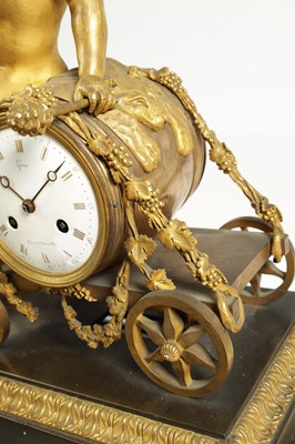 Lot 384 - A FINE AND RARE 19TH CENTURY FRENCH EMPIRE ORMOLU AND BRONZE MANTEL CLOCK FORMED AS A CHARIOT PULLED BY CHEETAHS