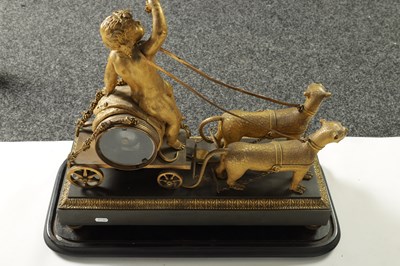 Lot 384 - A FINE AND RARE 19TH CENTURY FRENCH EMPIRE ORMOLU AND BRONZE MANTEL CLOCK FORMED AS A CHARIOT PULLED BY CHEETAHS