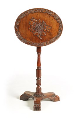 Lot 1028 - AN UNUSUAL 19TYH CENTURY YEW WOOD AND MAHOGANY TILT TOP WINE TABLE