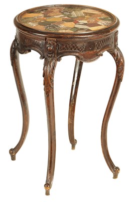 Lot 669 - A 19TH CENTURY SPECIMEN MARBLE TOPPED STAINED FRUITWOOD JARDINIERE STAND