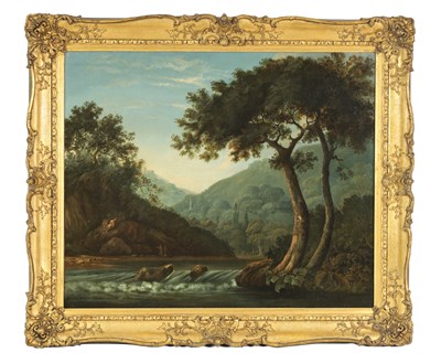 Lot 369 - A 19TH CENTURY RIVER LANDSCAPE OIL ON CANVAS