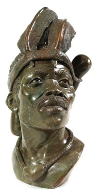 Lot 544 - AN INTERESTING CARVED MARBLE BUST OF AN AFRICAN MALE