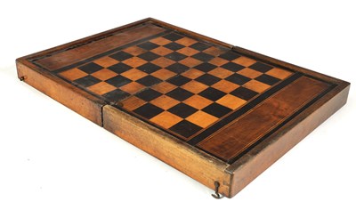 Lot 312 - A 19TH CENTURY INLAID FOLDING CHESS/BACKGAMMON GAMES BOARD