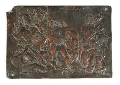 Lot 615 - A 19TH CENTURY BRONZE PLAQUE DEPICTING AN EROTIC FIGURAL SCENE