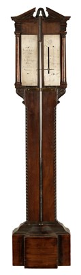 Lot 398 - AN UNUSUAL MID 18TH CENTURY ARCHITECTURAL MAHOGANY STICK BAROMETER