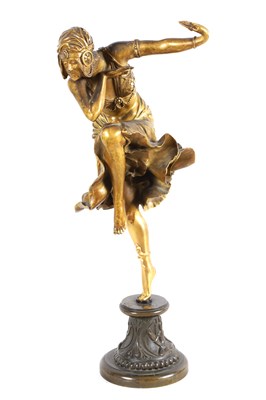 Lot 599 - CLARE JEANNE ROBERTE COLINET (1880-1950). A STYLISH ART DECO GILT BRONZE SCULPTURE DEPICTING A YOUNG DANCING GIRL