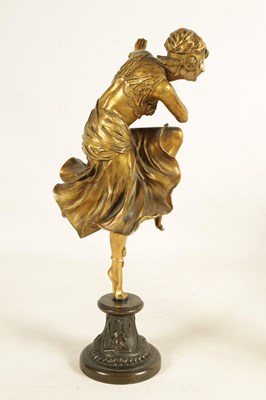 Lot 599 - CLARE JEANNE ROBERTE COLINET (1880-1950). A STYLISH ART DECO GILT BRONZE SCULPTURE DEPICTING A YOUNG DANCING GIRL