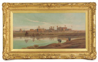 Lot 332 - FREDRIC GOODALL R.A. (1822 - 1904) A 19TH CENTURY OIL ON CANVAS “ON THE BANKS OF THE NILE”